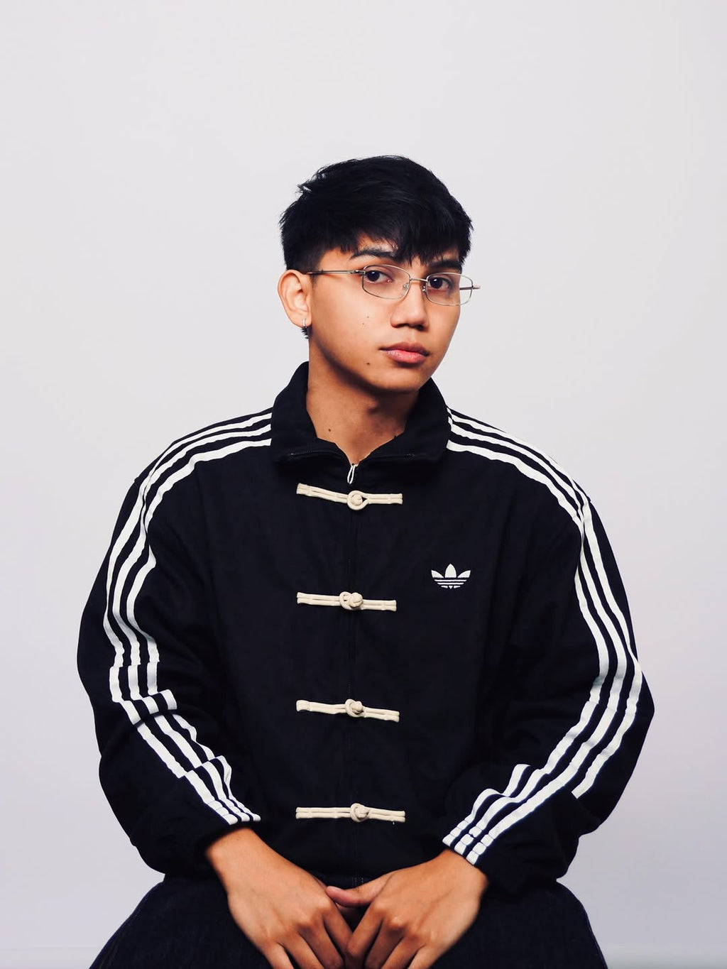 Adidas CNY Jacket Black colour India – front shot of oversized unisex Chinese knot jacket