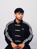 Adidas CNY Jacket Black colour India – front shot of oversized unisex Chinese knot jacket