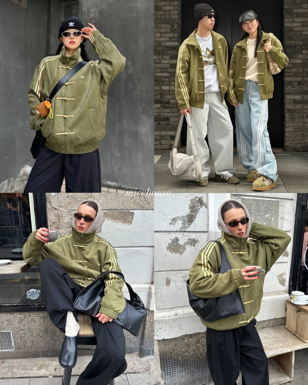 Adidas CNY Jacket Olive Green – Chinese Track Top styled streetwear oversized unisex fit lookbook