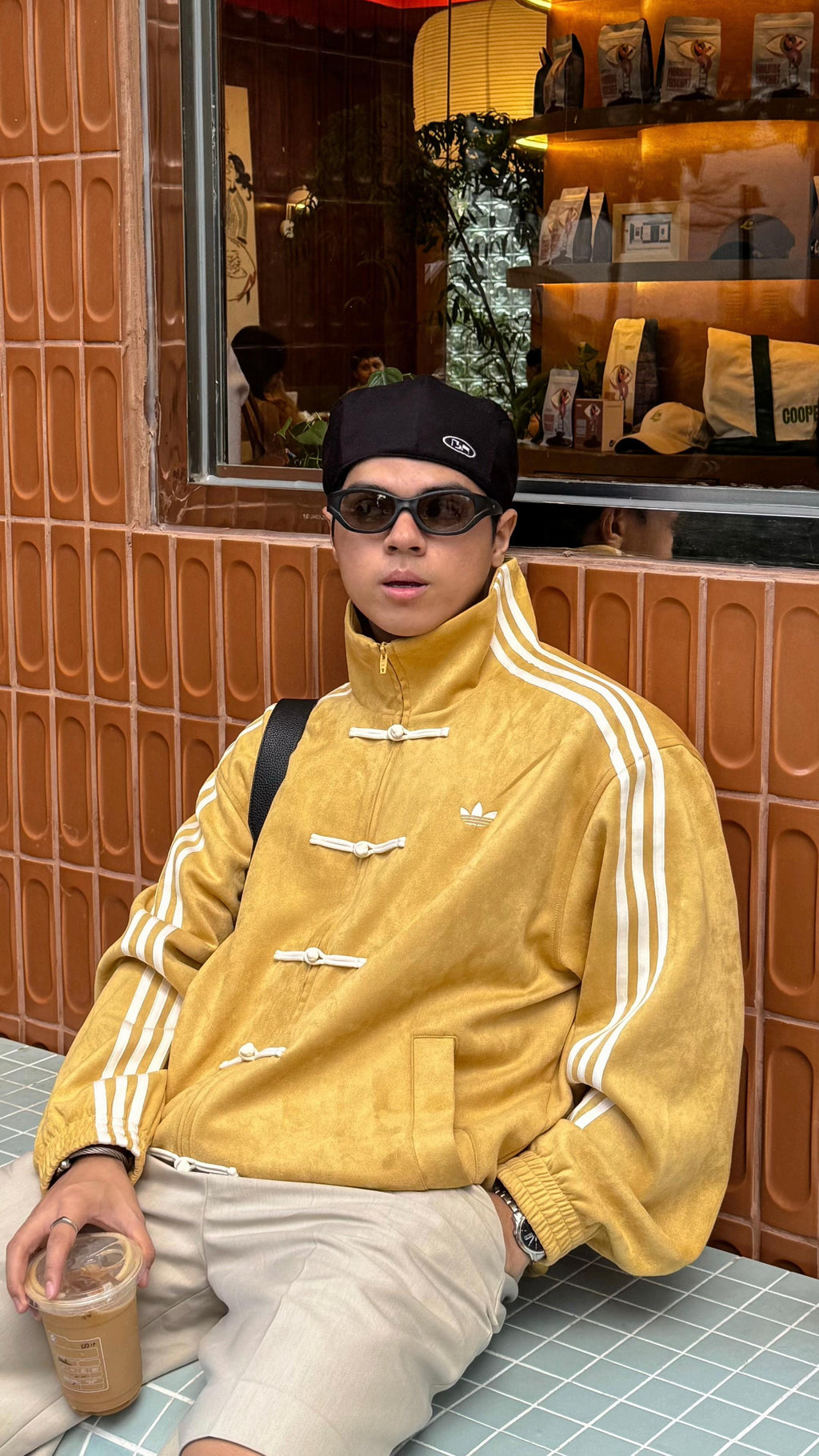 Adidas CNY Jacket Mustard Yellow oversized – Chinese knot jacket with mandarin collar