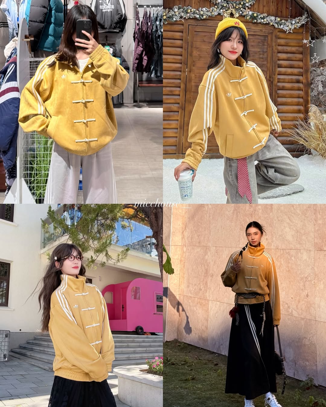 Adidas CNY Jacket Yellow oversized fit – premium vegan suede Chinese knot button jacket street style