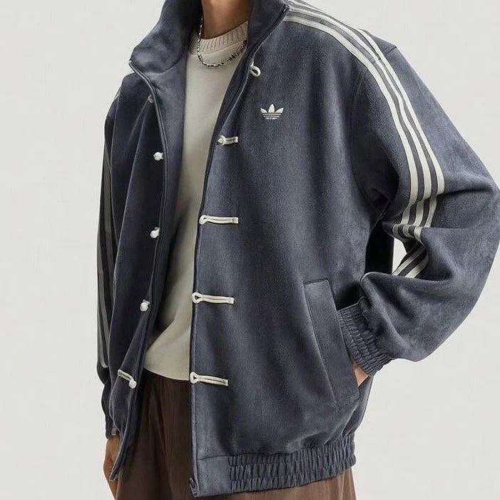 Adidas Grey CNY Jacket Style – Dark Grey Tang Jacket Unisex Oversized Fit India | LZRUS
