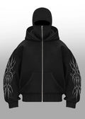 Front view of Balaclava Solo Leveling Hoodie – Jin Woo Edition black zip-up design