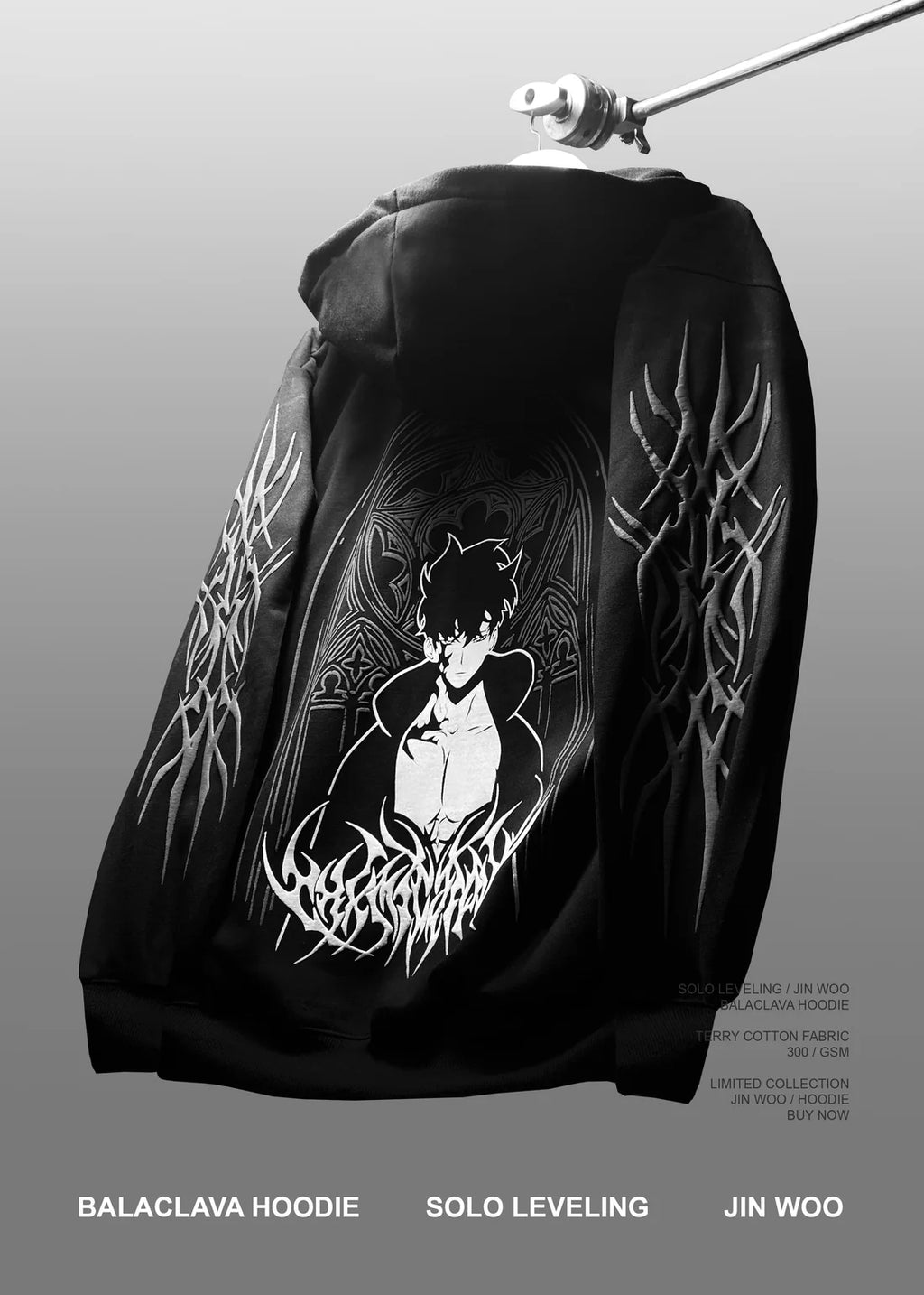 LZRUS Balaclava Solo Leveling Hoodie – detailed artwork and print quality