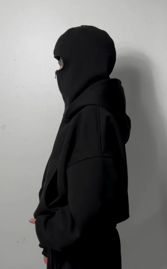 Streetwear fleece-lined balaclava hoodie women side profile