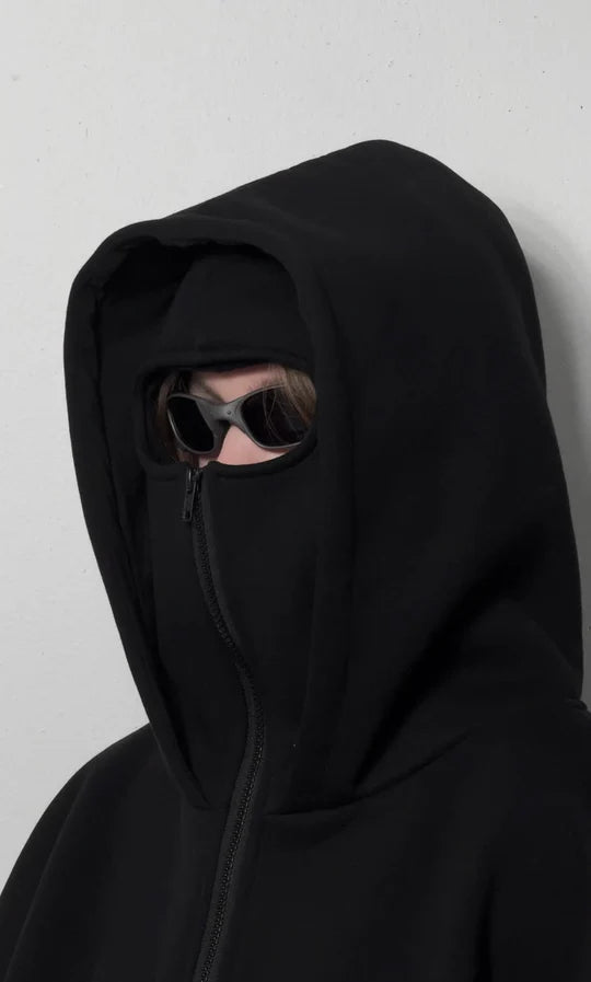 Streetwear fleece-lined balaclava hoodie women side profile