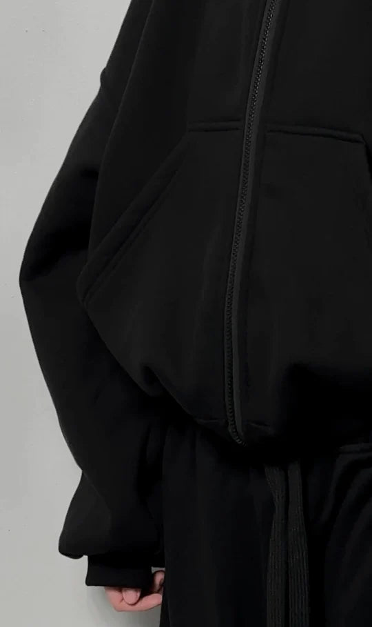 LZRUS streetwear black balaclava hoodie women outfit styling