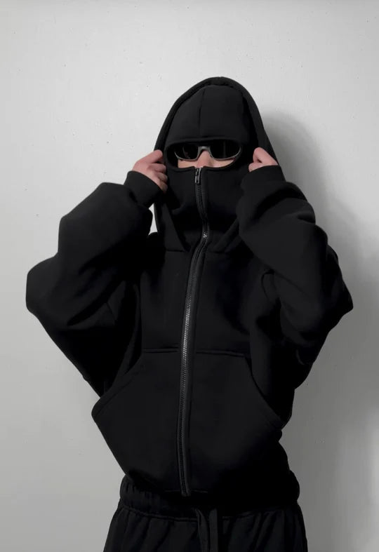 Close-up of women’s face-covering hoodie balaclava style