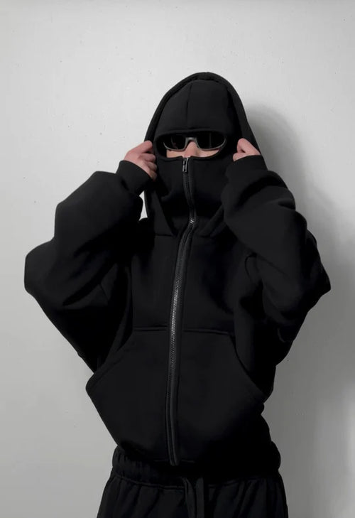 Close-up of women’s face-covering hoodie balaclava style