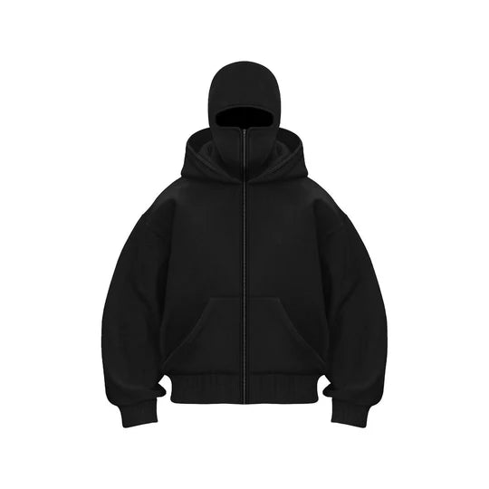LZRUS black balaclava hoodie for women front view streetwear