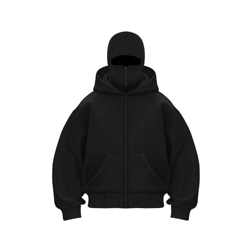 LZRUS black balaclava hoodie for women front view streetwear