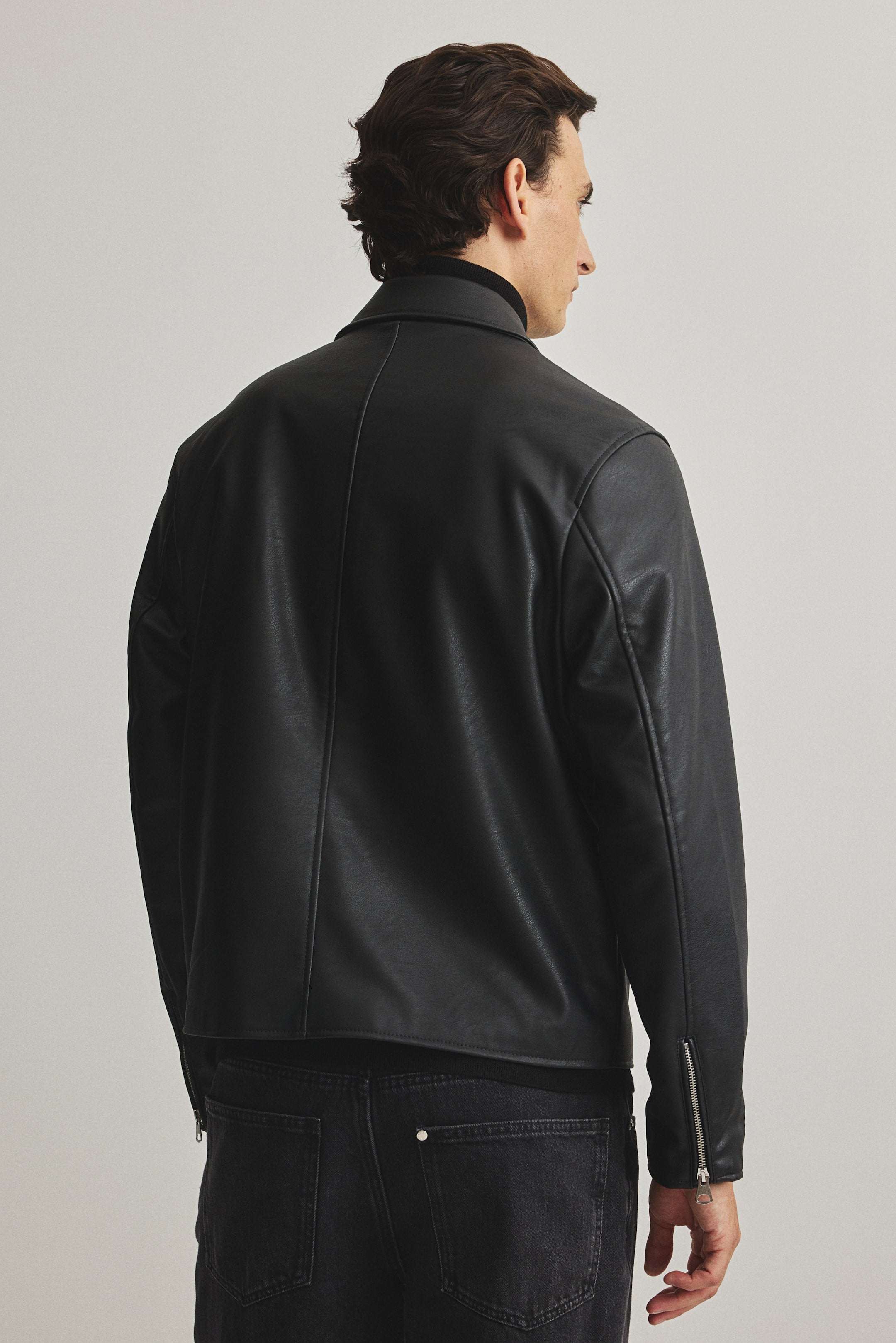 Black boxy leather jacket India styled look – cropped boxy silhouette unisex streetwear | LZRUS
