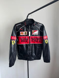 Ferrari leather jacket black front view – LZRUS streetwear