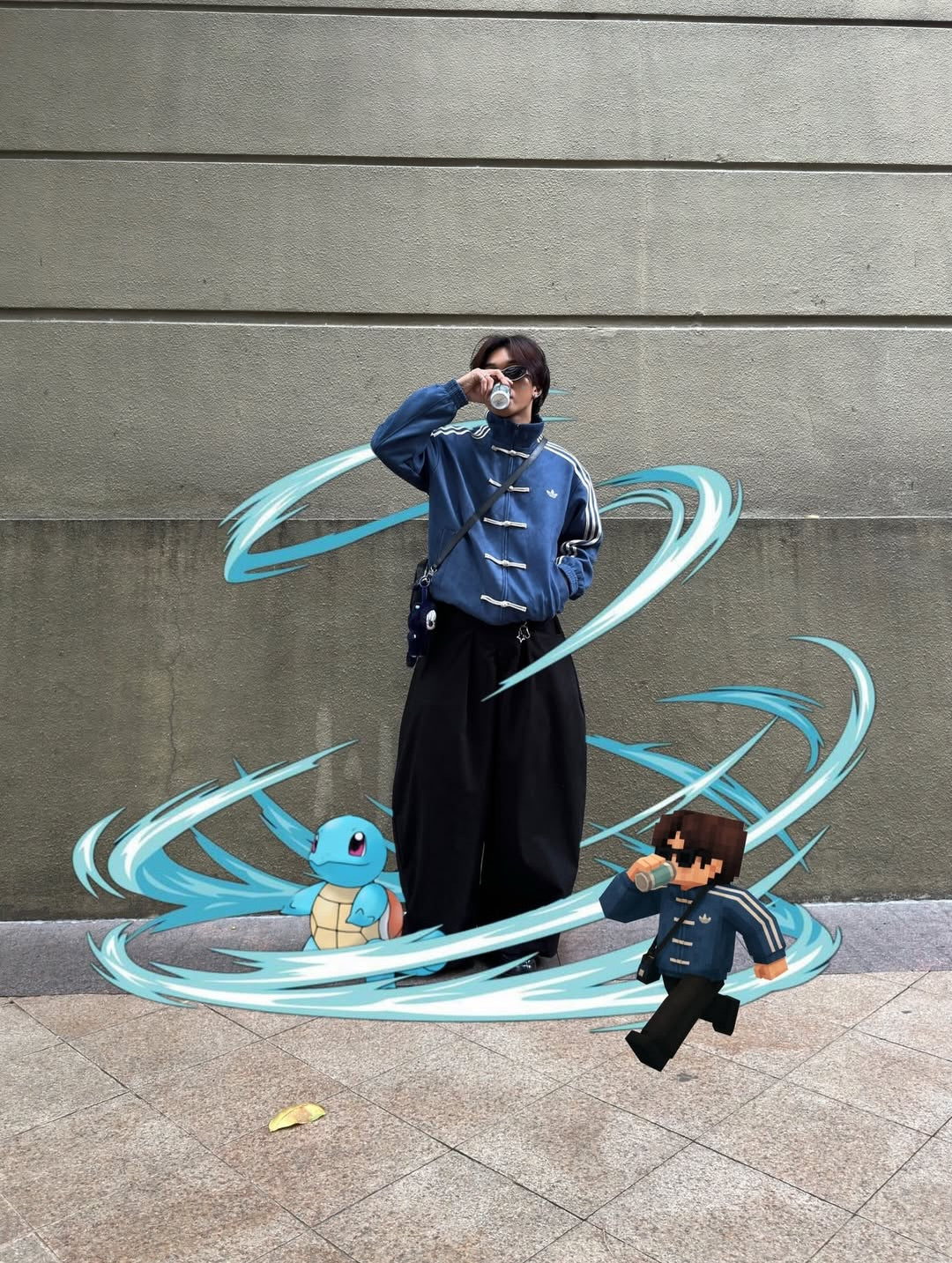 Male model styling a Blue CNY Jacket with relaxed streetwear fit