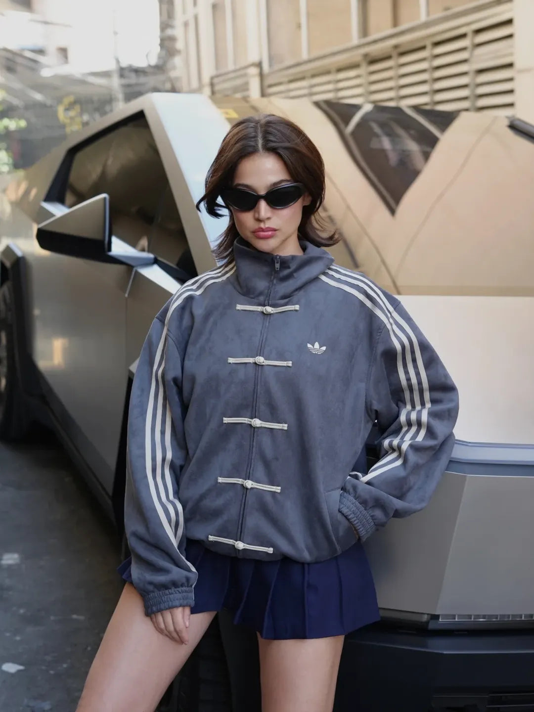 Dark Grey CNY Jacket Side View – Charcoal Tang Jacket India | Grey Knot Button Jacket LZRUS
