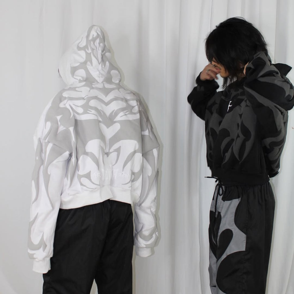 Depth black white hoodie unisex – styled with sneakers street look