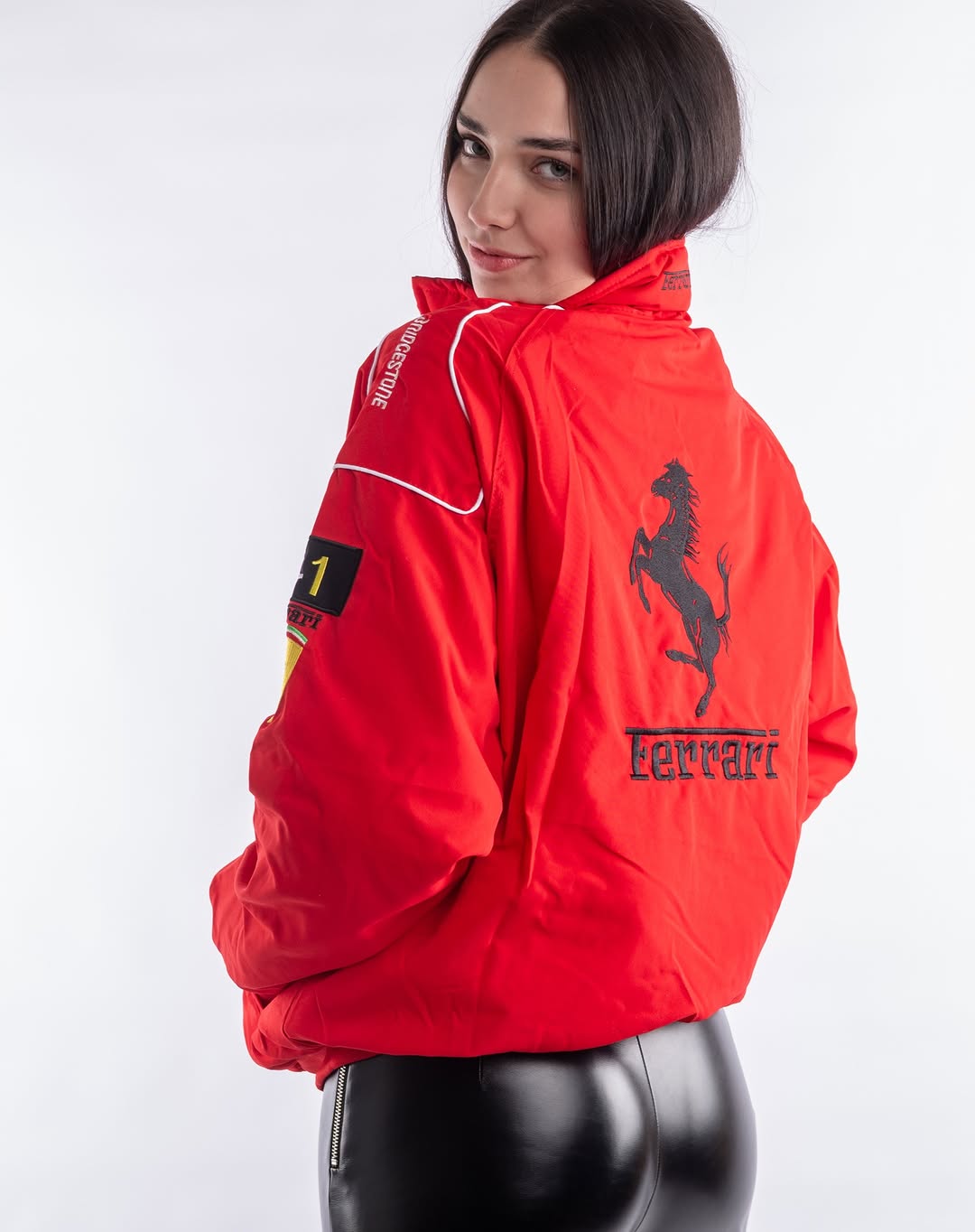 Ferrari embroidered women’s jacket red back design