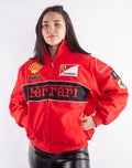 LZRUS embroidered red Ferrari jacket for women front view