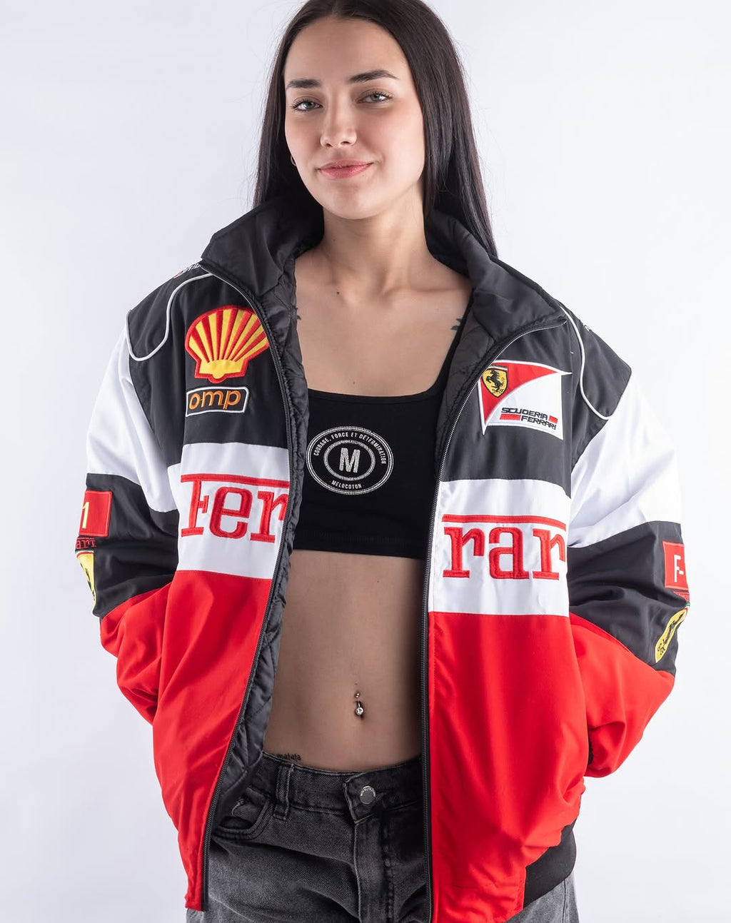 Embroidered Red Ferrari Jacket for Women – Front View