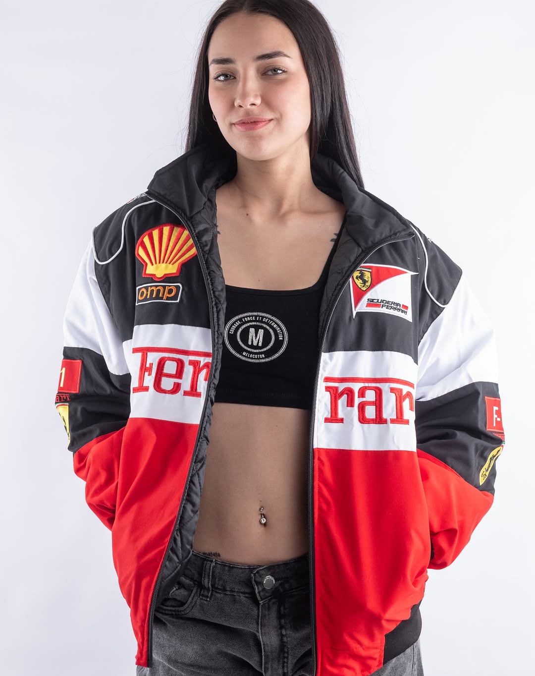 Embroidered Red Ferrari Jacket for Women – Front View