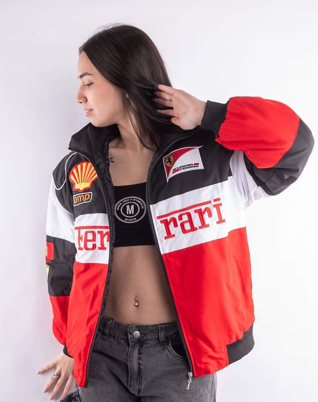 LZRUS Ferrari Jacket Side View – Women’s Streetwear