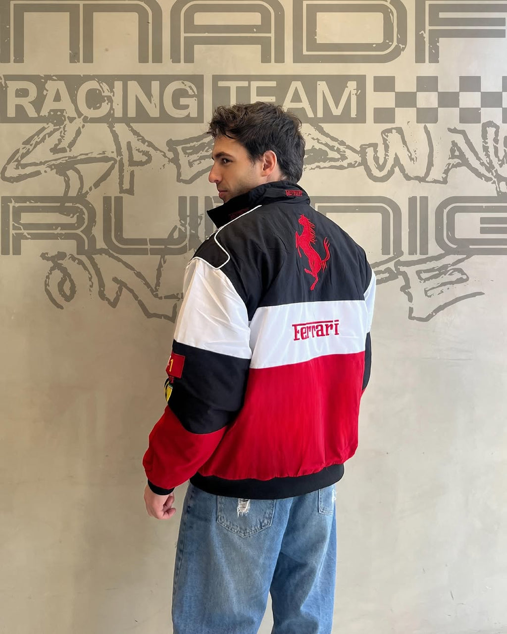 Ferrari racing jacket back view with Scuderia Ferrari logo – LZRUS