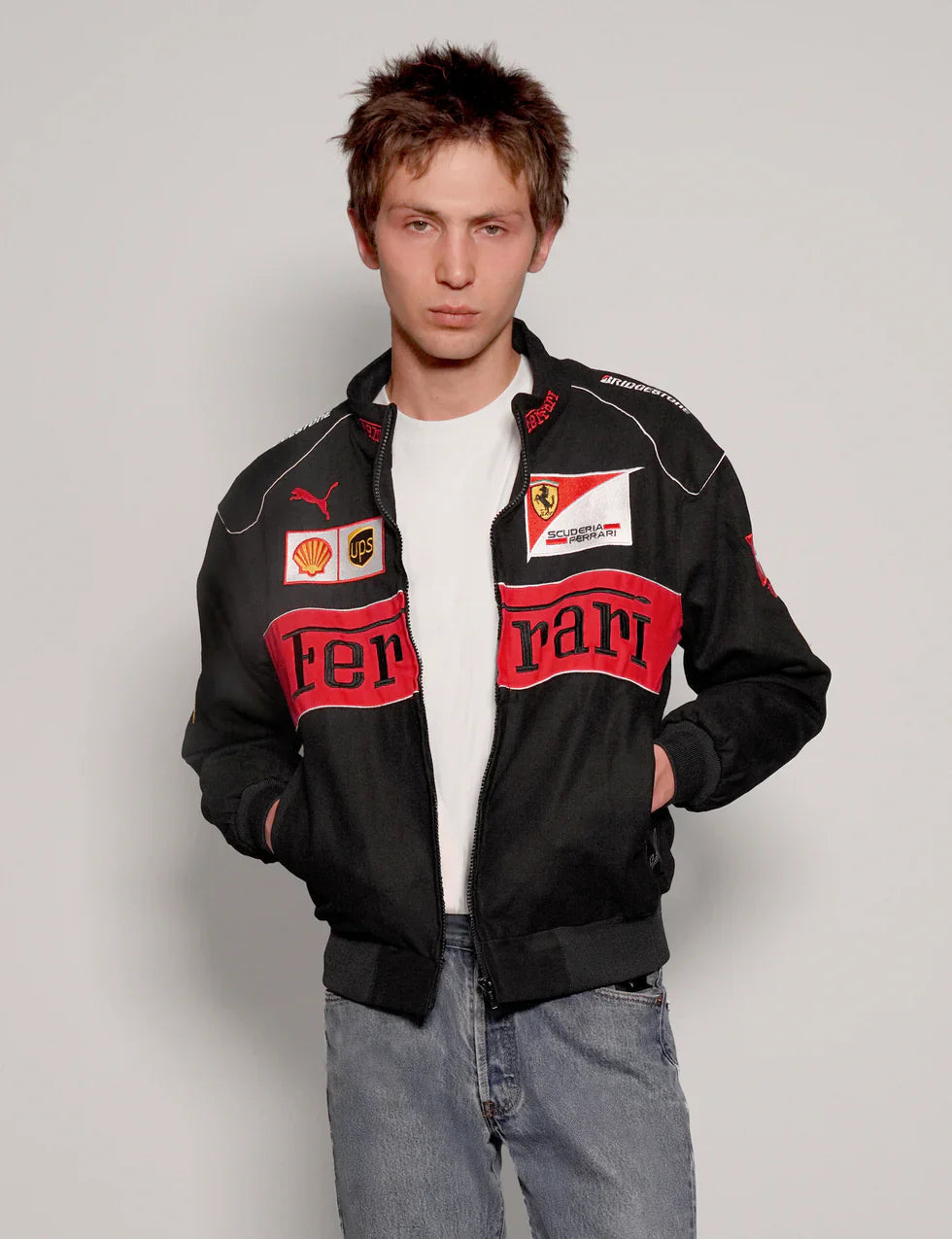 Black Ferrari Printed Jacket Racing Streetwear - LZRUS