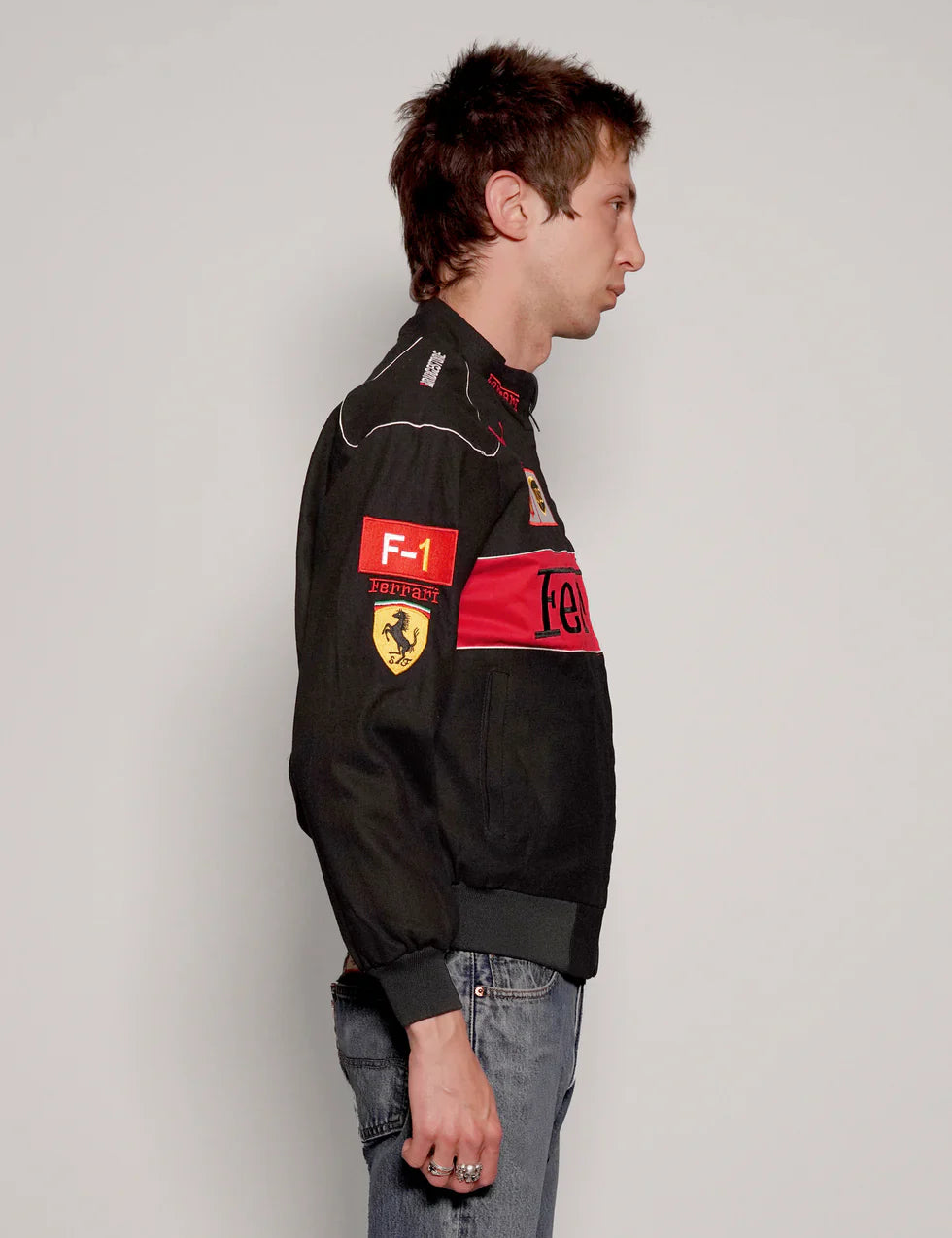 Black Ferrari Printed Jacket Racing Streetwear - LZRUS