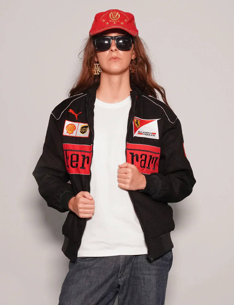 Black Ferrari Printed Jacket Racing Streetwear - LZRUS