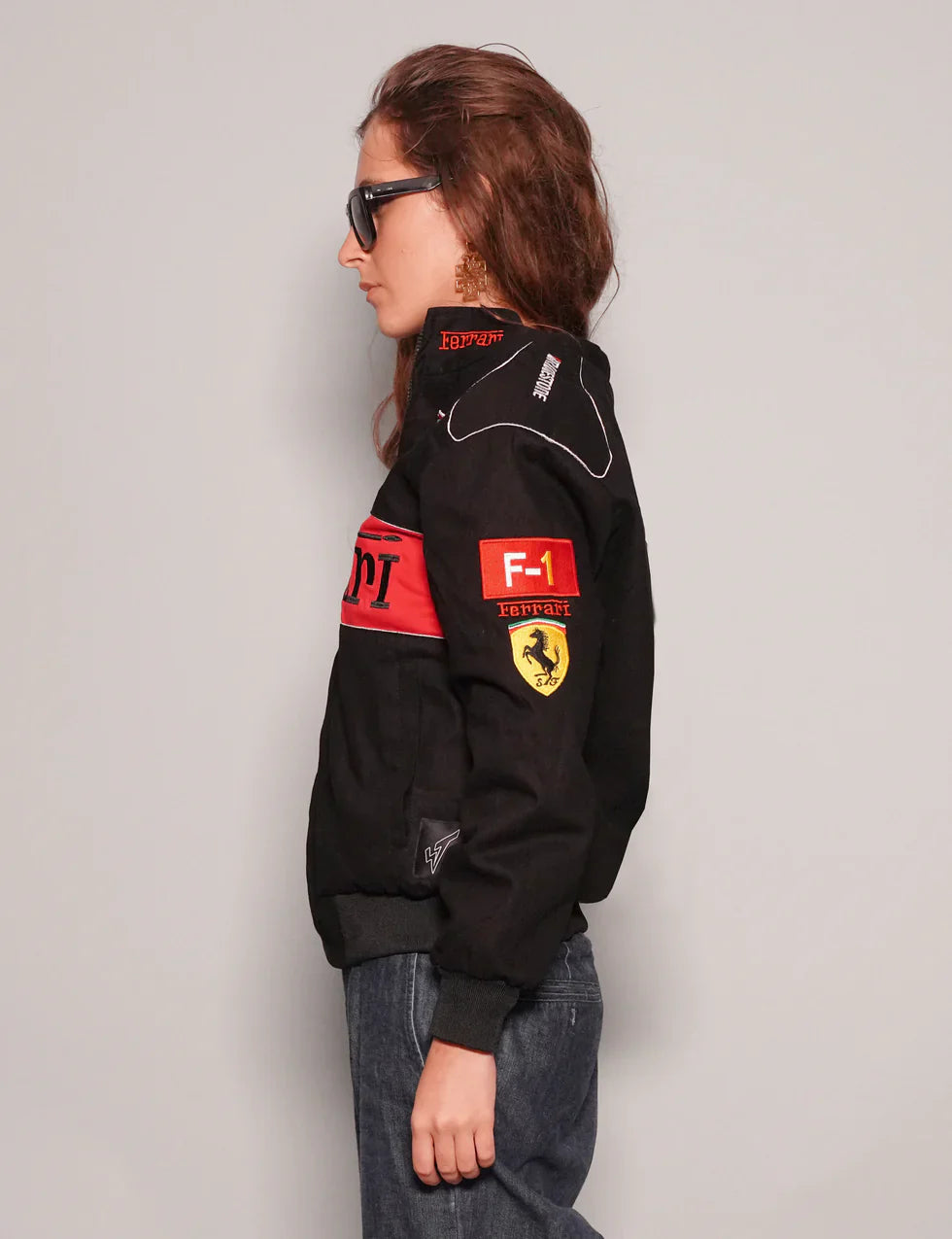 Black Ferrari Printed Jacket Racing Streetwear - LZRUS