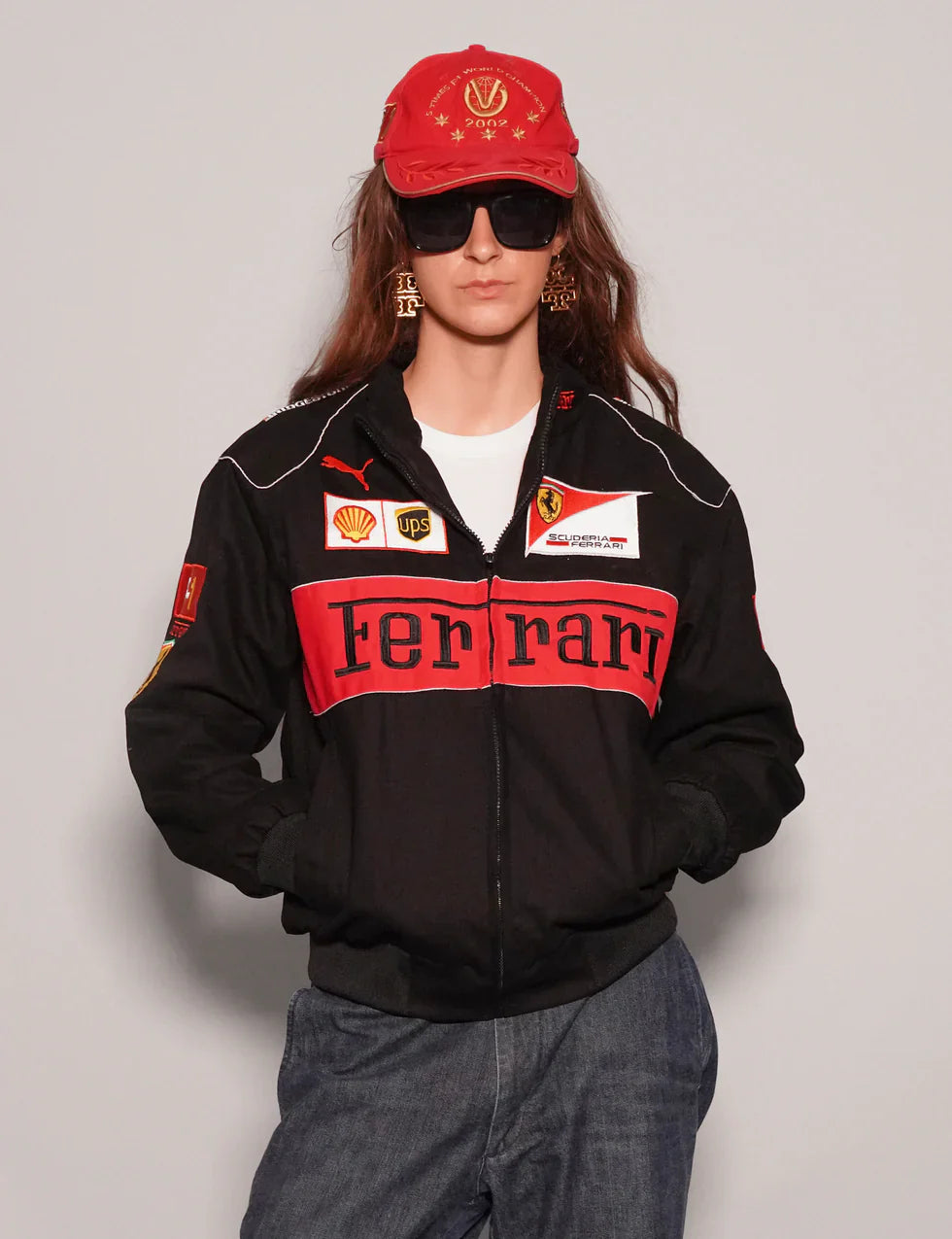 Black Ferrari Printed Jacket Racing Streetwear - LZRUS