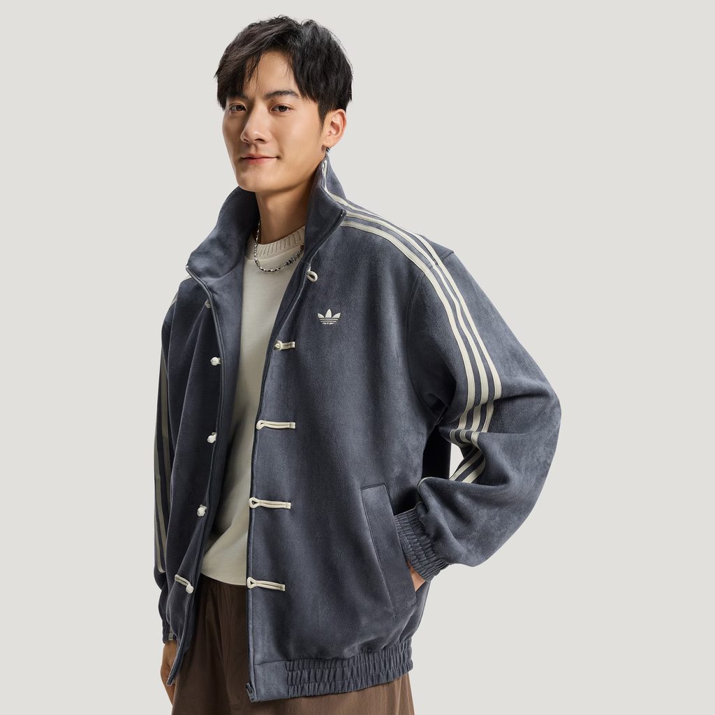 Grey CNY Jacket Front View – LZRUS India | Dark Grey Chinese New Year Knot Button Jacket