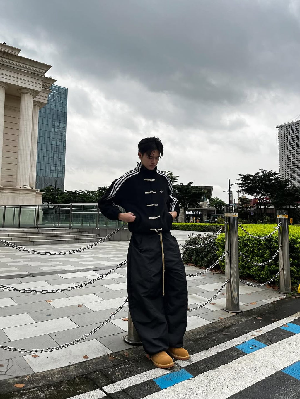 Black Chinese New Year Jacket full view – LZRUS limited edition Black CNY Jacket with mandarin collar and oversized streetwear fit India