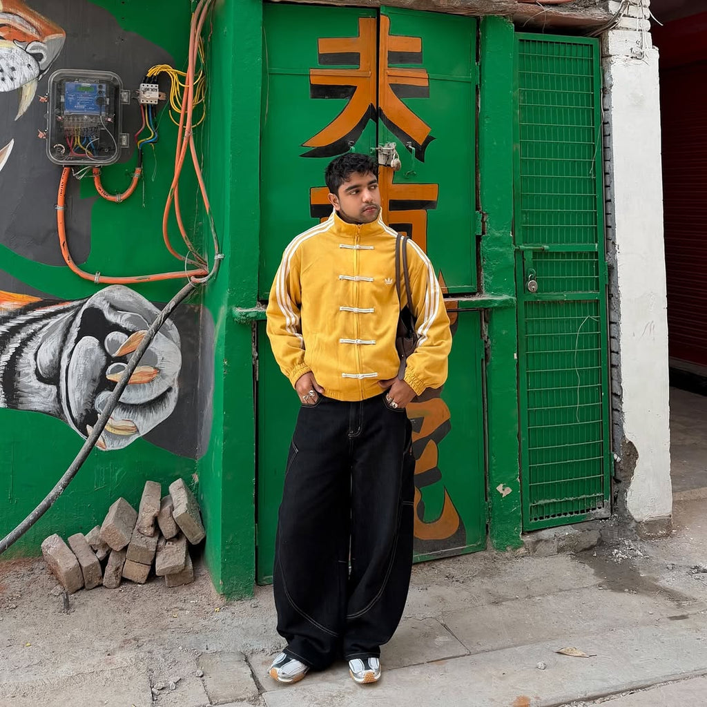 LZRUS Mustard Yellow CNY Jacket – Mandarin Collar & Knot Button Detail | Unisex Streetwear India
