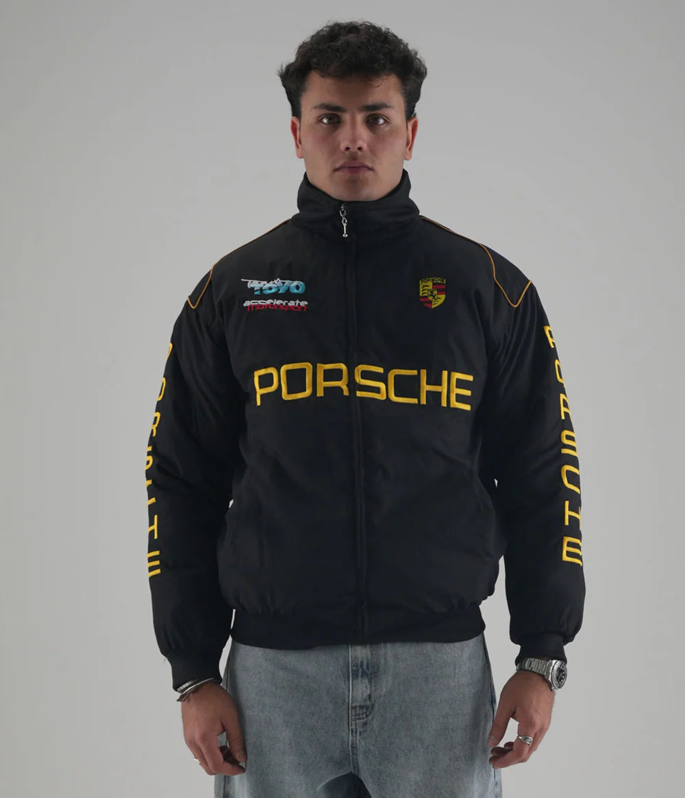 LZRUS Embroidered Porsche Jacket – front view with Porsche logo embroidery