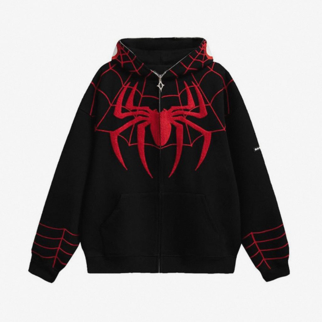 Spider-Man Hoodie Black Zip-Up – Front View by LZRUS