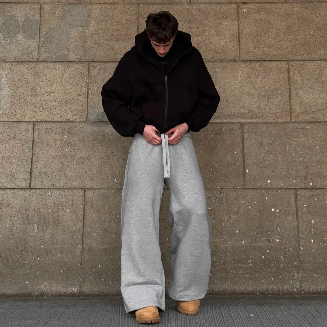 Black balaclava hoodie for men streetwear India – LZRUS full zip balaclava styled with cargo pants