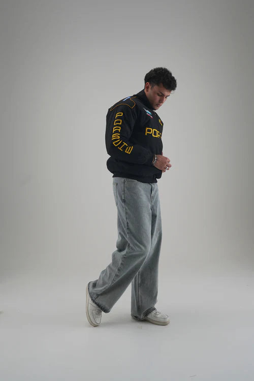 Porsche jacket India styled outfit – unisex embroidered motorsport jacket streetwear look | LZRUS