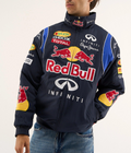 LZRUS embroidered Red Bull Racing Jacket India – hero front view, multi-thread embroidery on parachute fabric, F1 motorsport streetwear