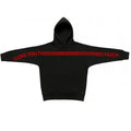 LZRUS I Love You This Much Hoodie – black love graphic hoodie with bold red print, flat lay on white background