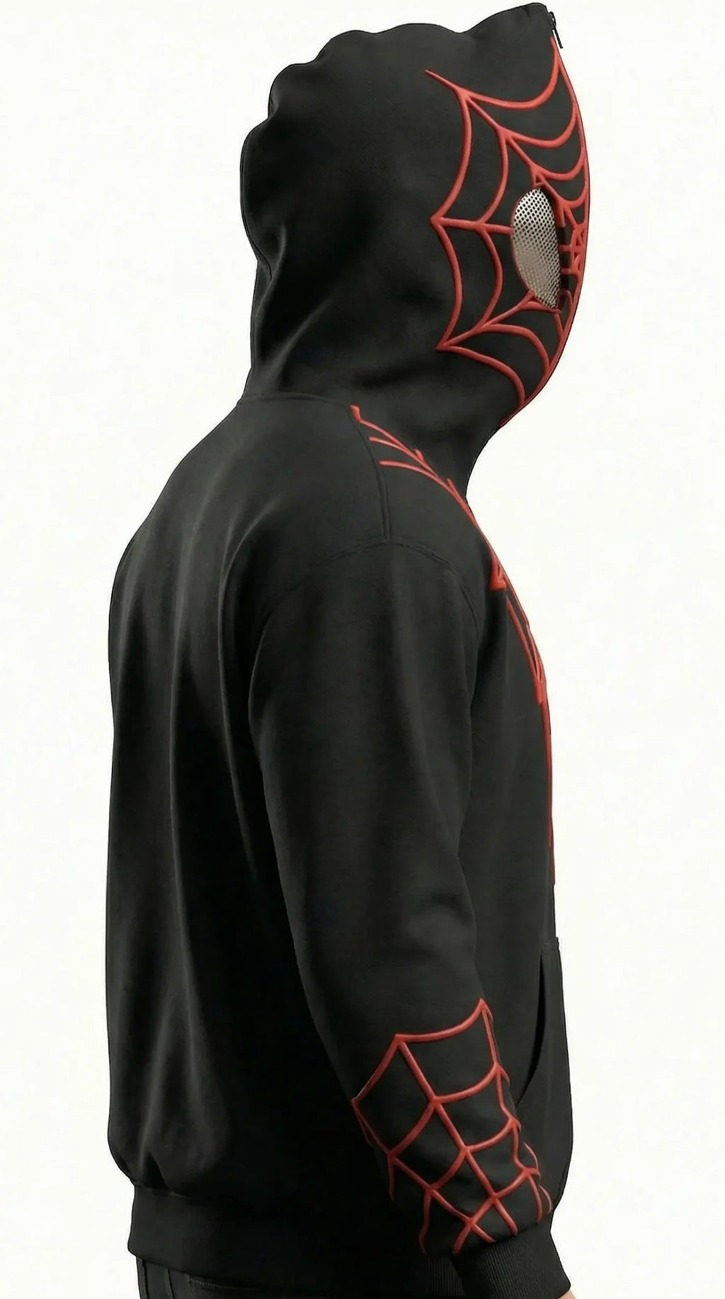 Spider verse black hoodie India – LZRUS black spiderman zipper hoodie India Miles Morales spiderman hoodie worn view