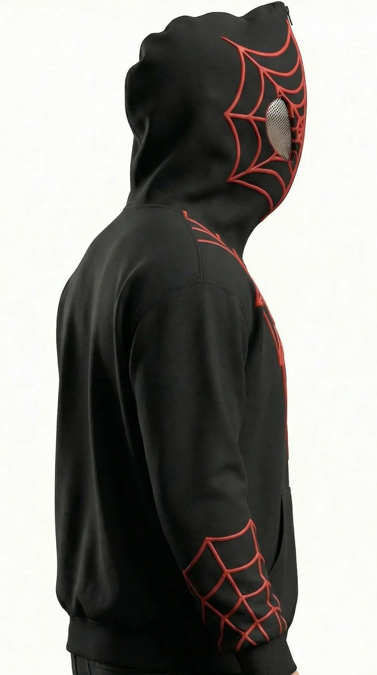 Spider verse black hoodie India – LZRUS black spiderman zipper hoodie India Miles Morales spiderman hoodie worn view